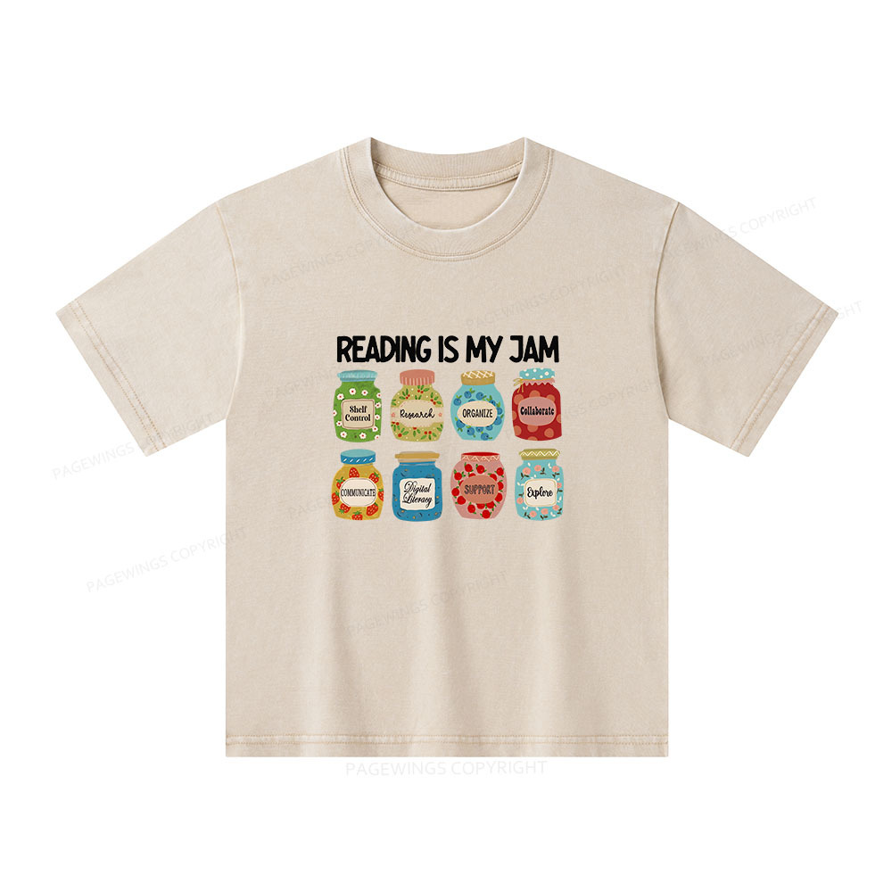 Pagewings Reading is My Jam Bookworm Unisex Kids Washed T-shirt