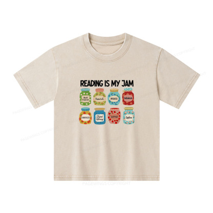 Pagewings Reading is My Jam Bookworm Unisex Kids Washed T-shirt