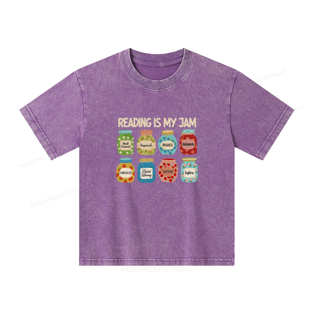 Pagewings Reading is My Jam Bookworm Unisex Kids Washed T-shirt