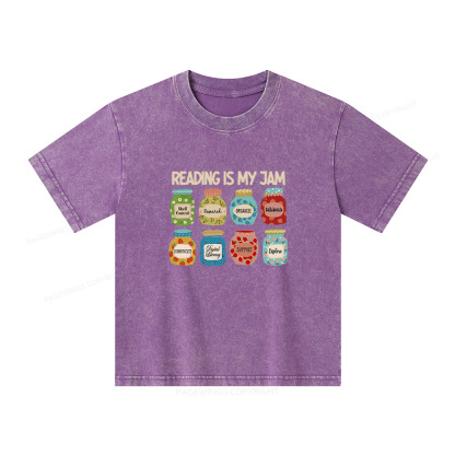 Pagewings Reading is My Jam Bookworm Unisex Kids Washed T-shirt