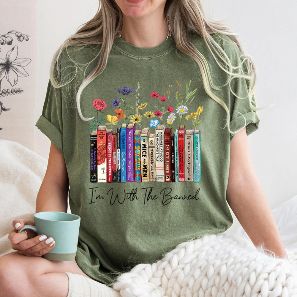 Pagewings I'm With The Banned Flowers Unisex Washed T-shirt