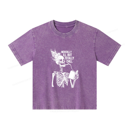 Pagewings Mentally Ill But Totally Chill Unisex Kids Washed T-shirt