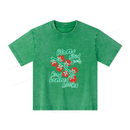 Pagewings Plant Good Seeds Read Banned Books Unisex Kids Washed T-shirt