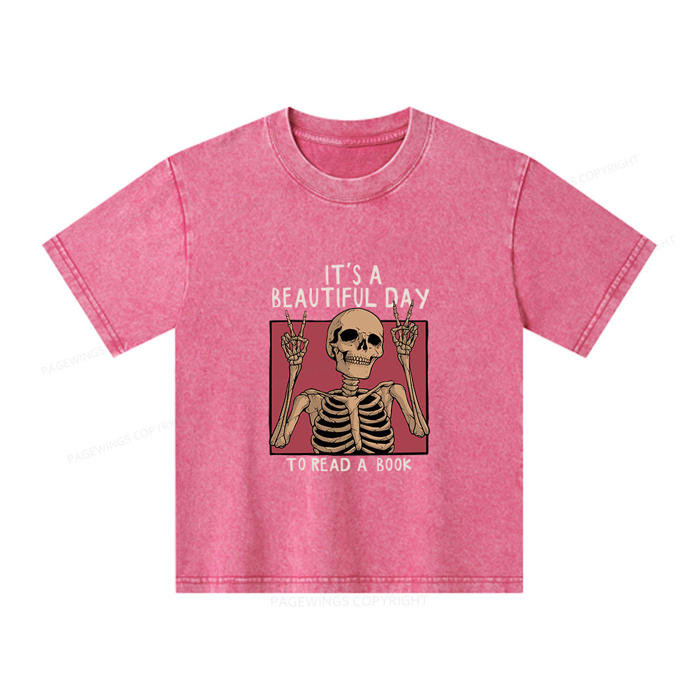 Pagewings It's A Beautiful Day To Read A Book Unisex Kids Washed T-shirt