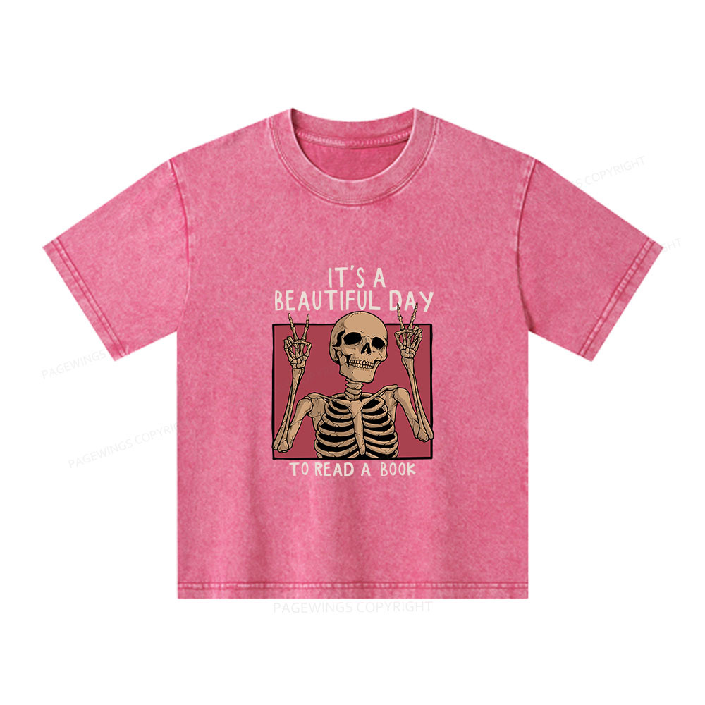Pagewings It's A Beautiful Day To Read A Book Unisex Kids Washed T-shirt