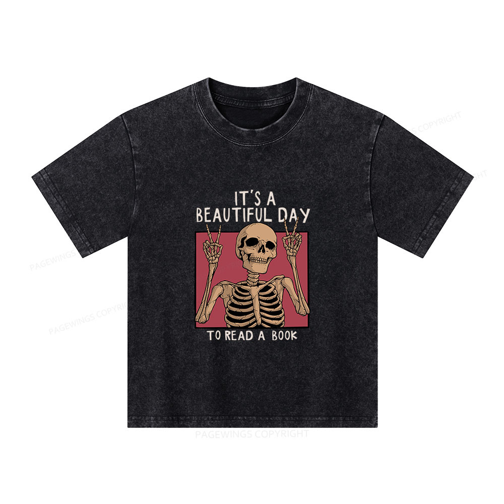 Pagewings It's A Beautiful Day To Read A Book Unisex Kids Washed T-shirt