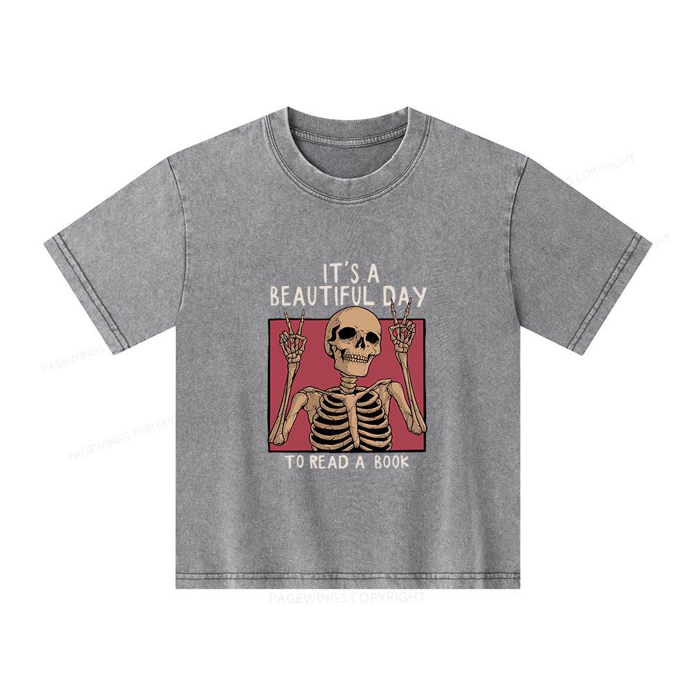 Pagewings It's A Beautiful Day To Read A Book Unisex Kids Washed T-shirt