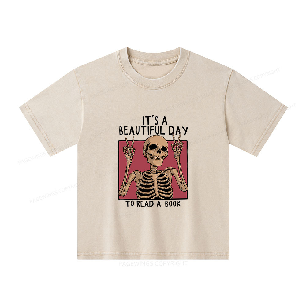 Pagewings It's A Beautiful Day To Read A Book Unisex Kids Washed T-shirt