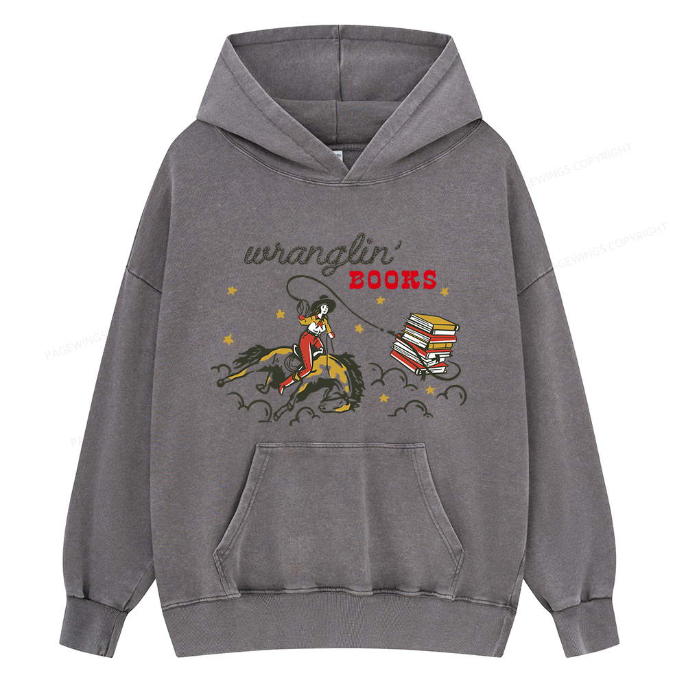 Pagewings Wranglin' Books Unisex Washed Hoodie