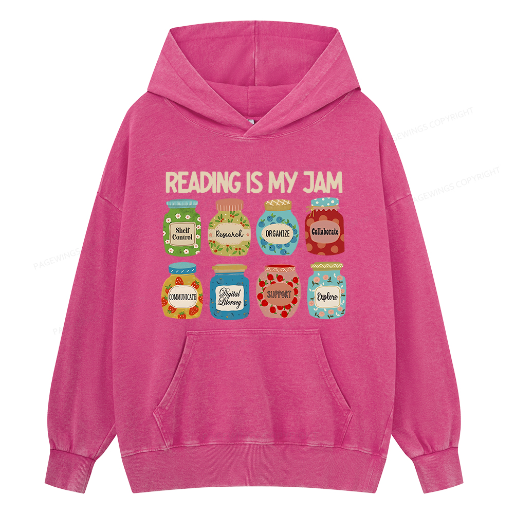 Pagewings Reading is My Jam Bookworm Unisex Washed Hoodie