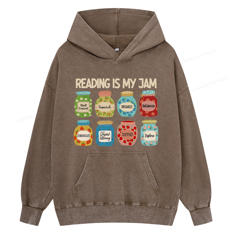 Pagewings Reading is My Jam Bookworm Unisex Washed Hoodie