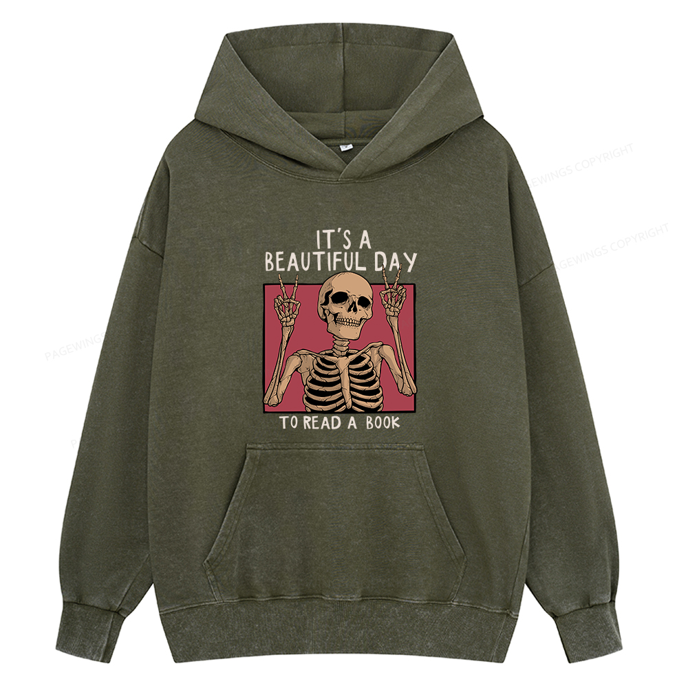 Pagewings It's A Beautiful Day To Read A Book Unisex Washed Hoodie