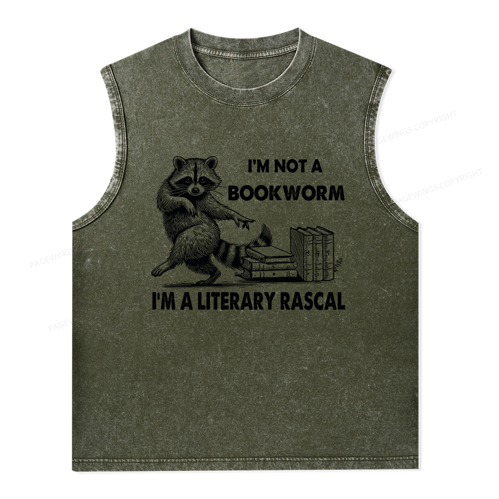 Pagewings I'm Not A Bookworm I'm A Literary Rascal Unisex Washed Tank Top