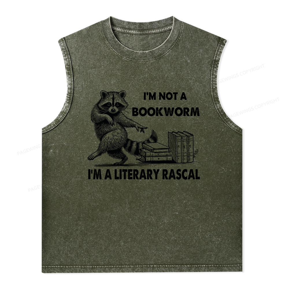 Pagewings I'm Not A Bookworm I'm A Literary Rascal Unisex Washed Tank Top