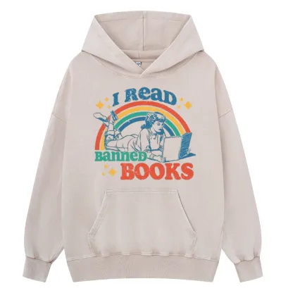 Pagewings I Read Banned Books Unisex Washed Hoodie