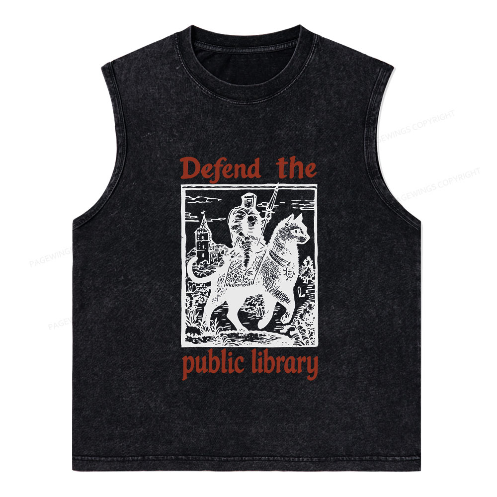 Pagewings Defend the Public Library Unisex Washed Tank Top
