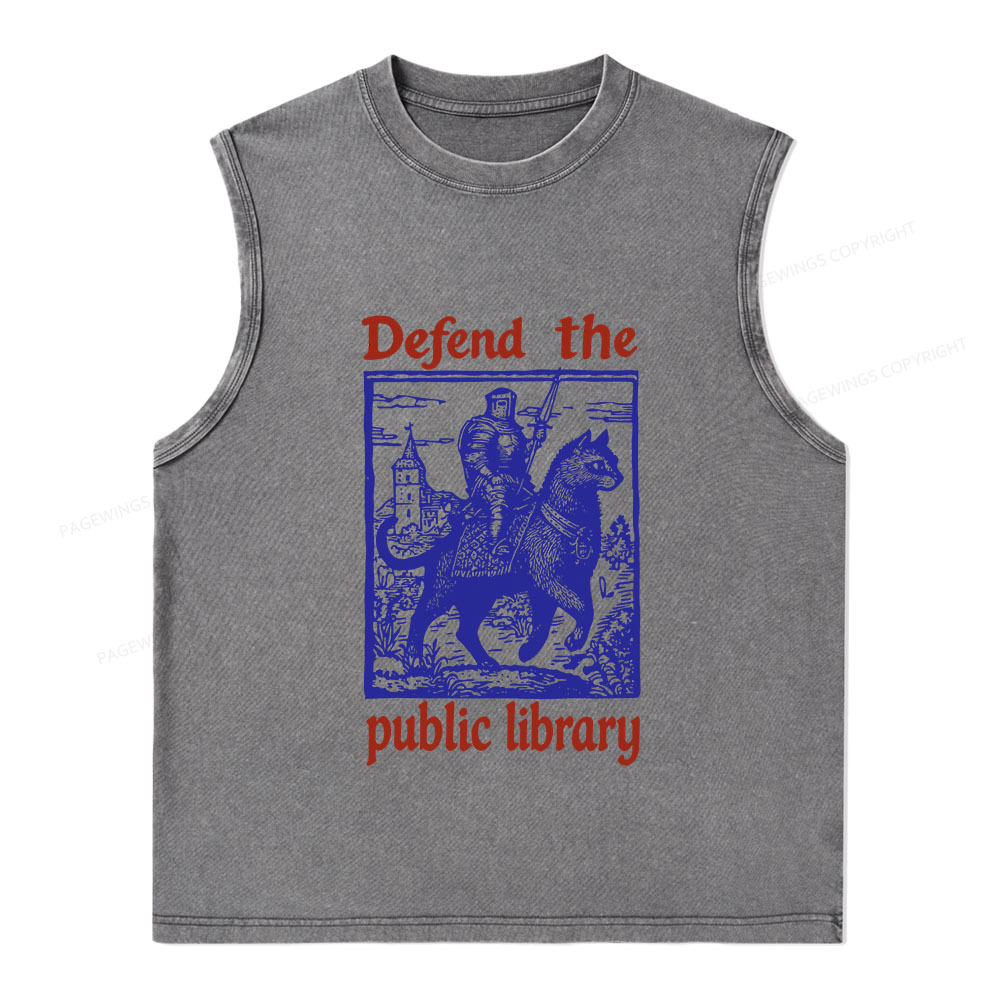 Pagewings Defend the Public Library Unisex Washed Tank Top