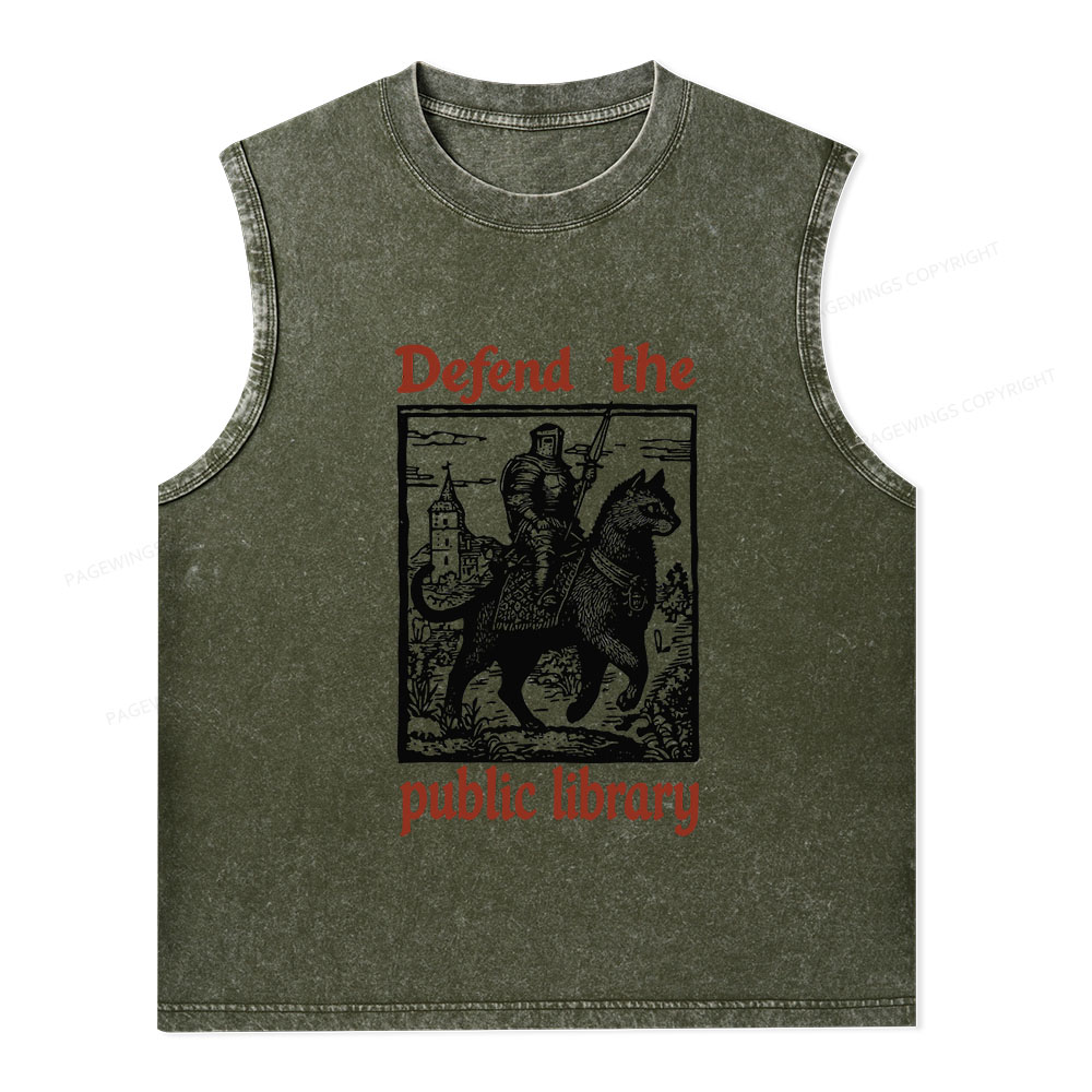 Pagewings Defend the Public Library Unisex Washed Tank Top