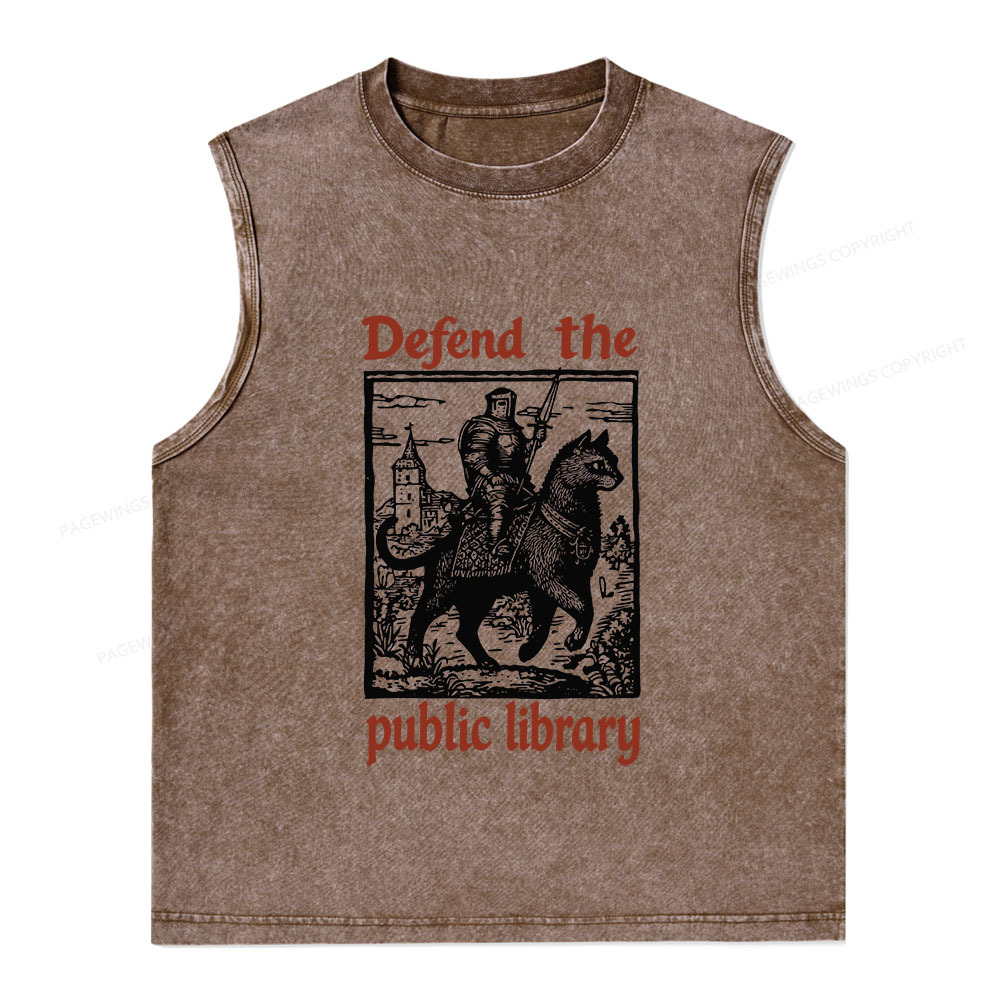 Pagewings Defend the Public Library Unisex Washed Tank Top