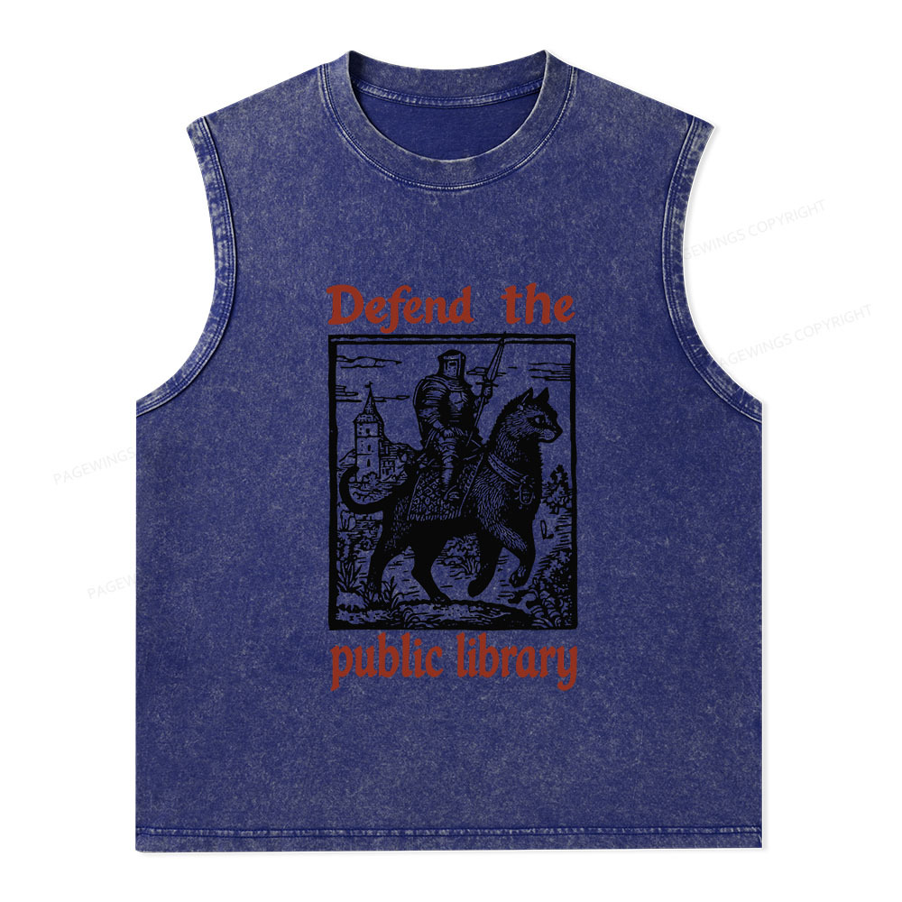 Pagewings Defend the Public Library Unisex Washed Tank Top