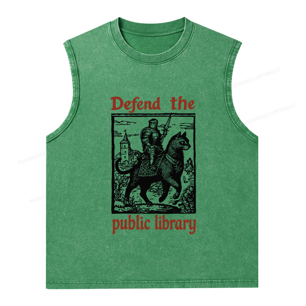 Pagewings Defend the Public Library Unisex Washed Tank Top