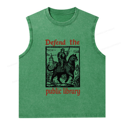 Pagewings Defend the Public Library Unisex Washed Tank Top