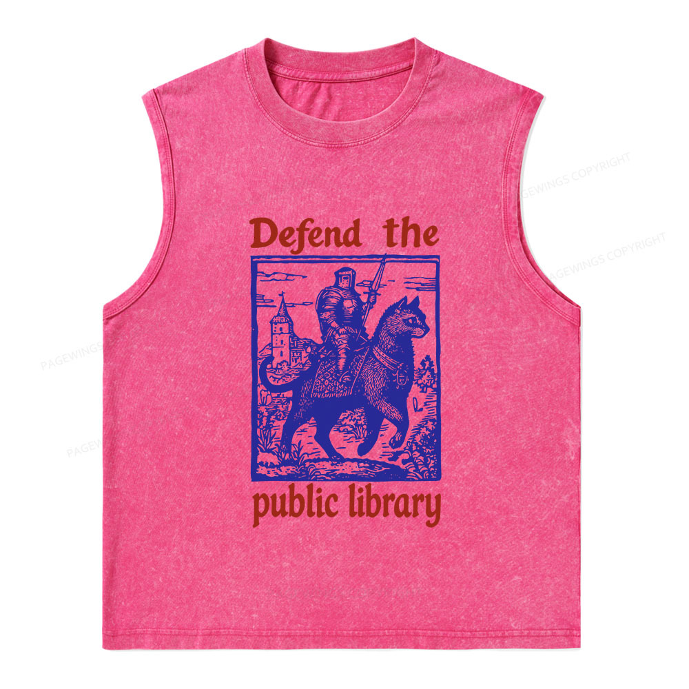 Pagewings Defend the Public Library Unisex Washed Tank Top