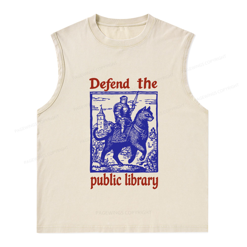 Pagewings Defend the Public Library Unisex Washed Tank Top