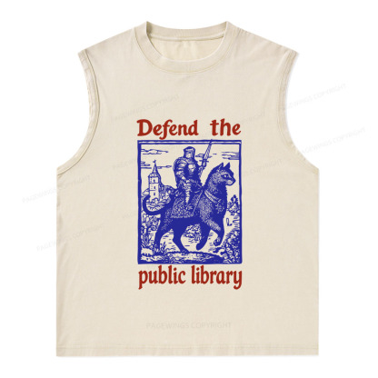 Pagewings Defend the Public Library Unisex Washed Tank Top