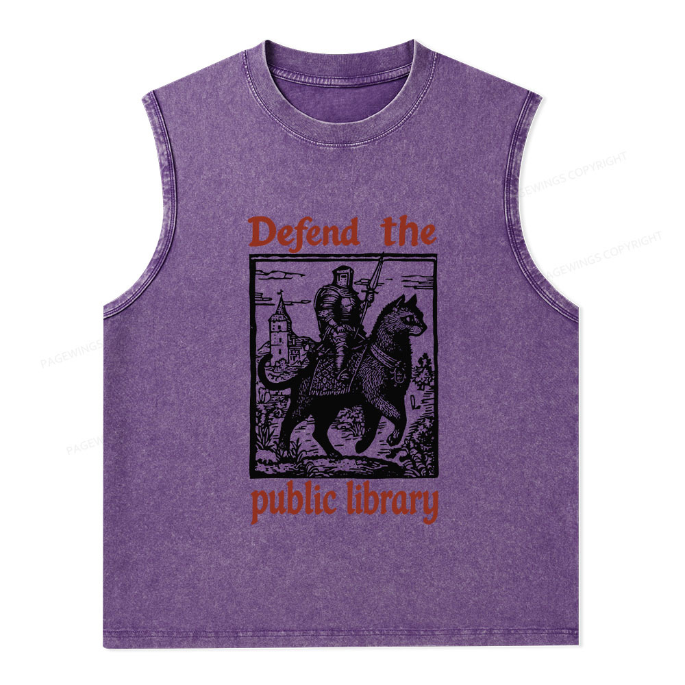 Pagewings Defend the Public Library Unisex Washed Tank Top