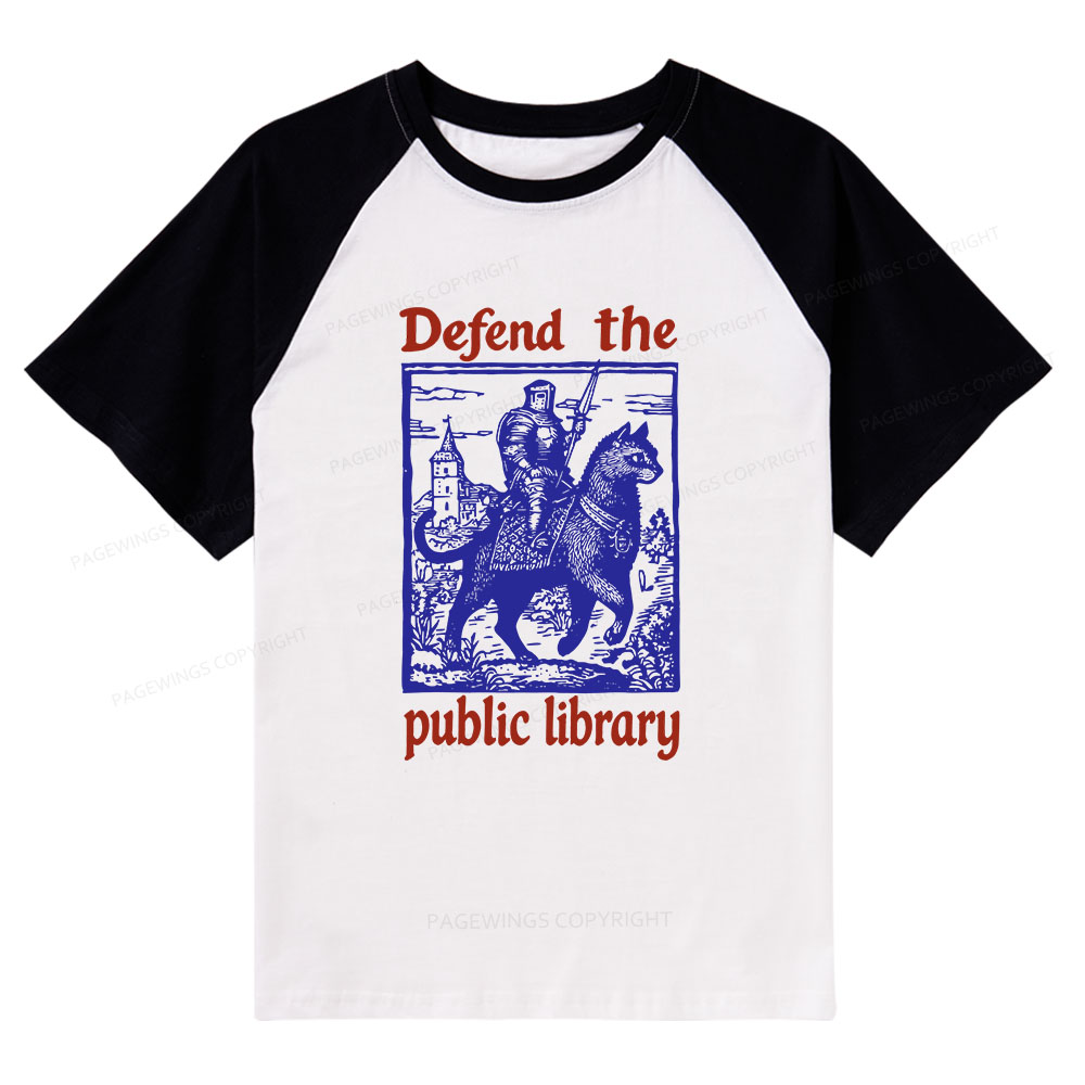 Pagewings Defend the Public Library Raglan T-shirt