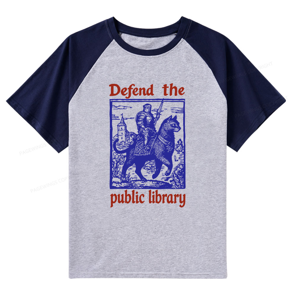 Pagewings Defend the Public Library Raglan T-shirt