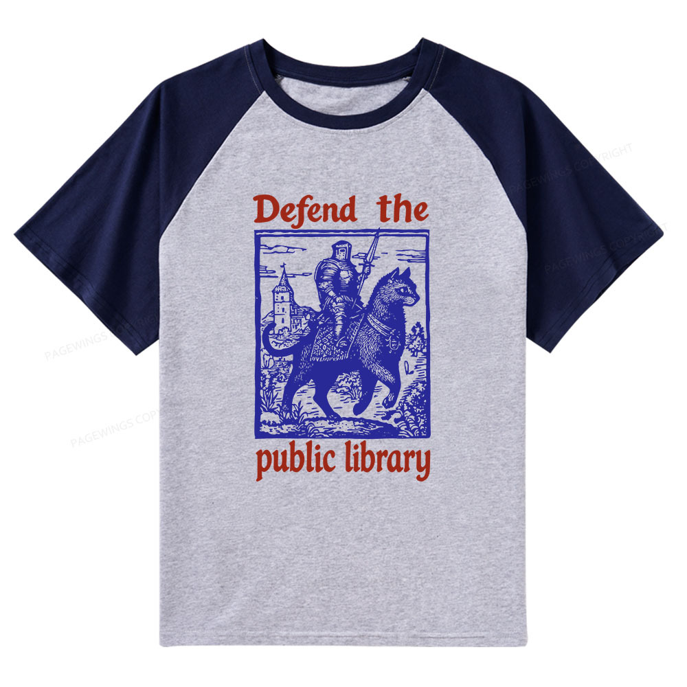 Pagewings Defend the Public Library Raglan T-shirt