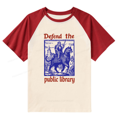 Pagewings Defend the Public Library Raglan T-shirt