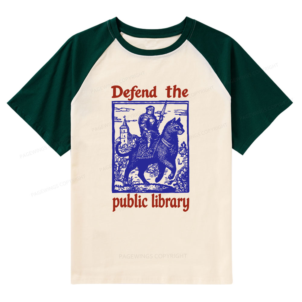 Pagewings Defend the Public Library Raglan T-shirt
