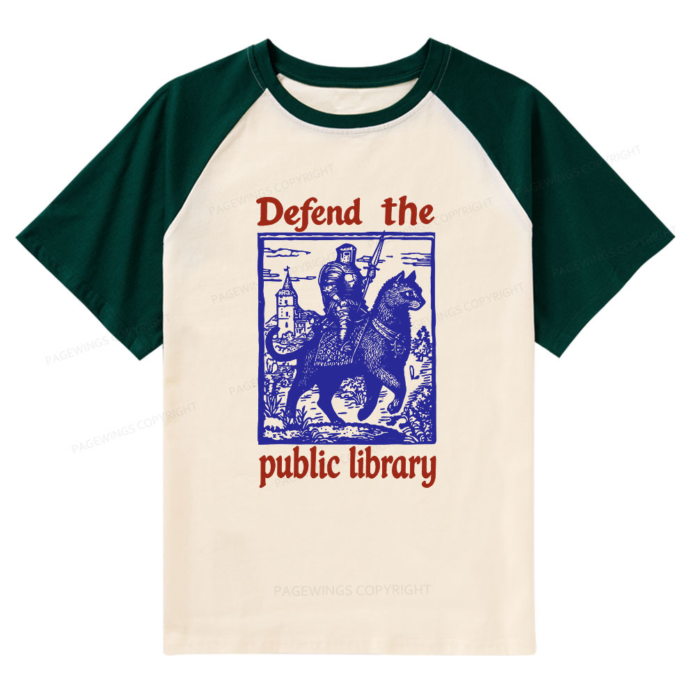 Pagewings Defend the Public Library Raglan T-shirt