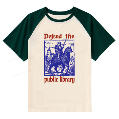 Pagewings Defend the Public Library Raglan T-shirt