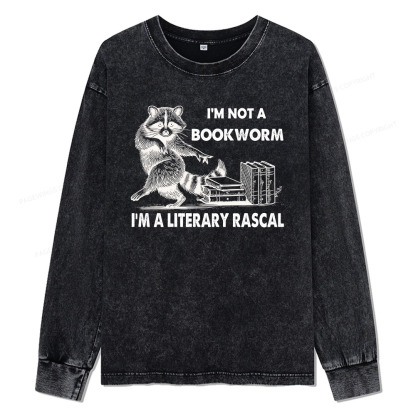 Pagewings I'm Not A Bookworm I'm A Literary Rascal Unisex Washed Long Sleeve T-shirt