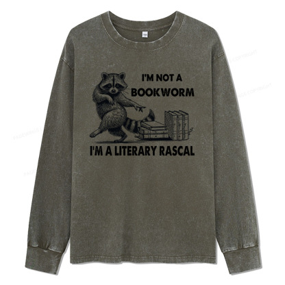 Pagewings I'm Not A Bookworm I'm A Literary Rascal Unisex Washed Long Sleeve T-shirt
