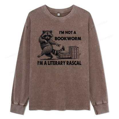 Pagewings I'm Not A Bookworm I'm A Literary Rascal Unisex Washed Long Sleeve T-shirt