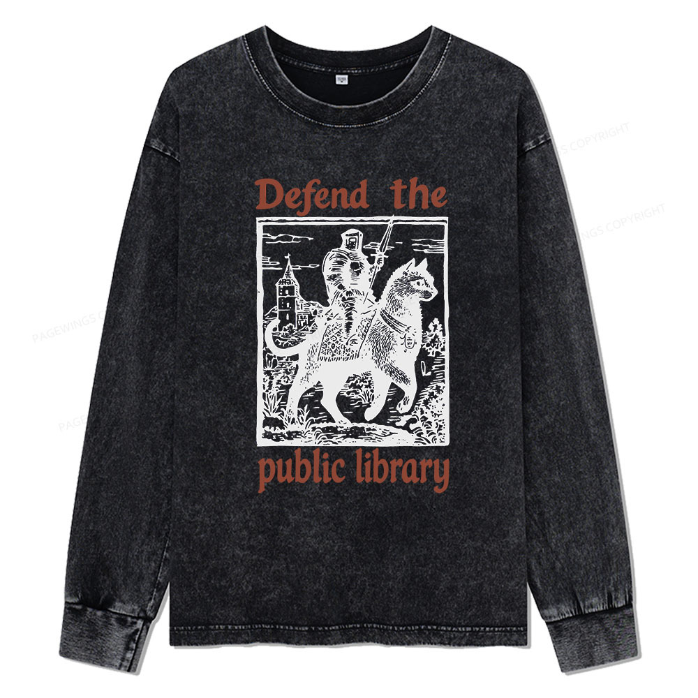 Pagewings Defend the Public Library Unisex Washed Long Sleeve T-shirt