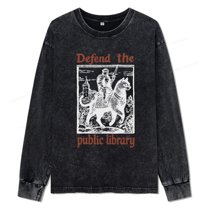 Pagewings Defend the Public Library Unisex Washed Long Sleeve T-shirt