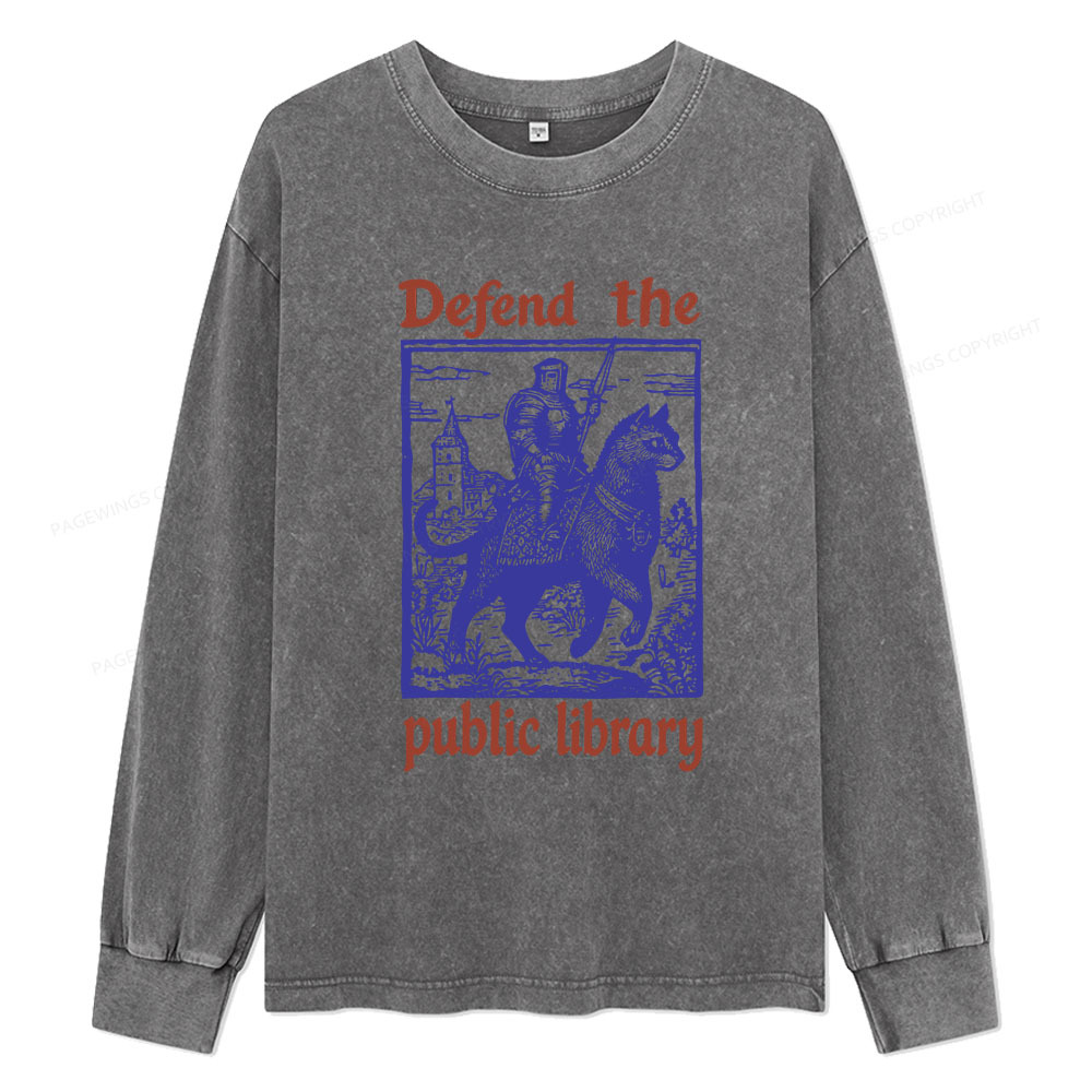 Pagewings Defend the Public Library Unisex Washed Long Sleeve T-shirt