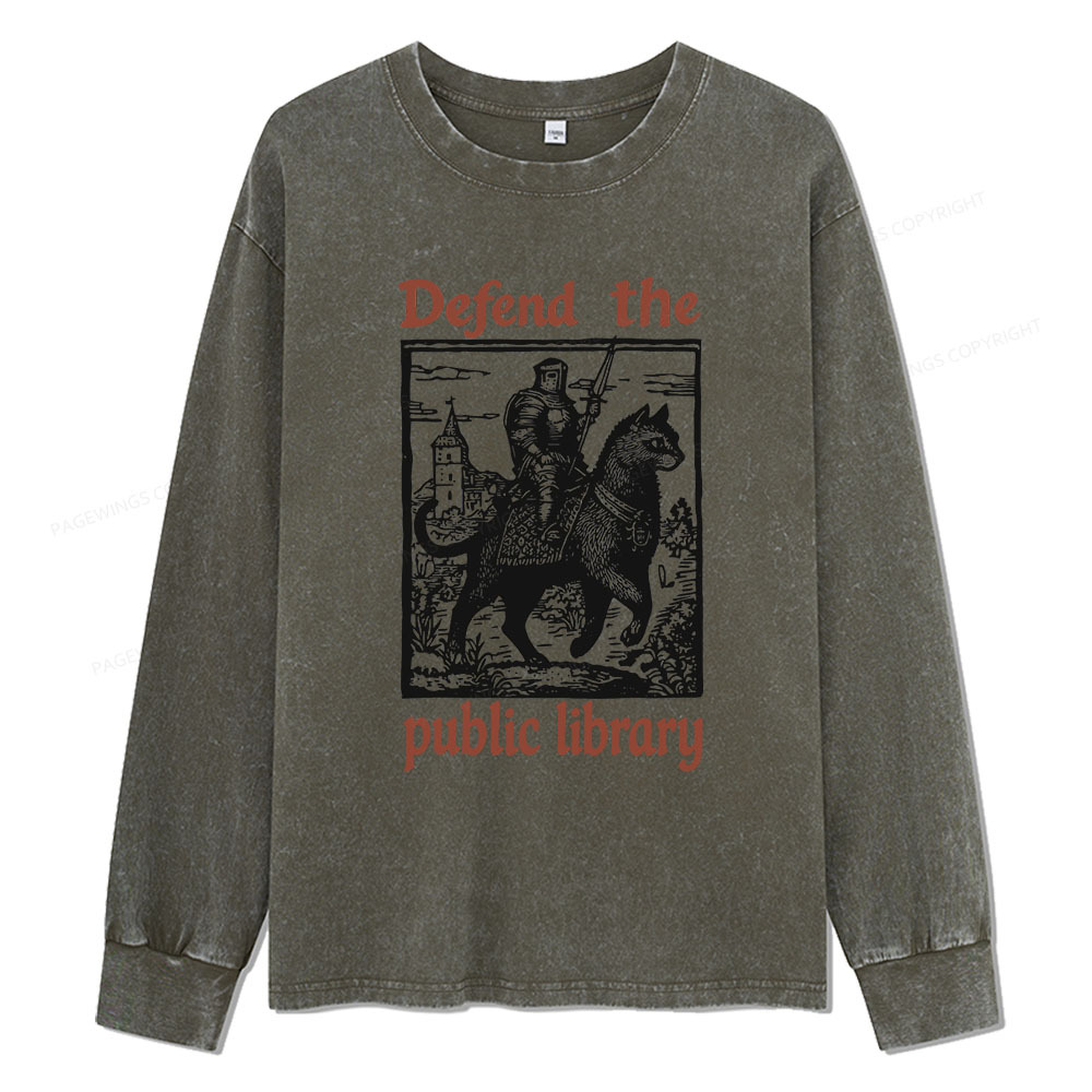 Pagewings Defend the Public Library Unisex Washed Long Sleeve T-shirt