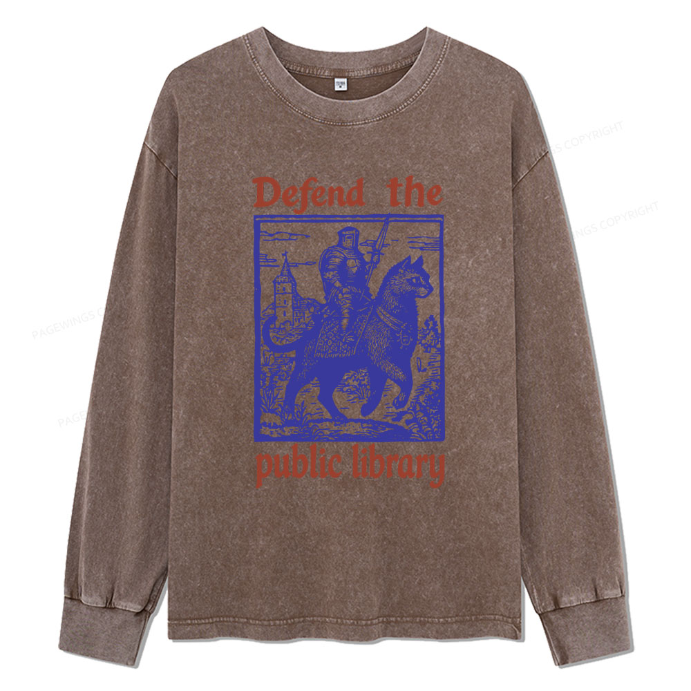 Pagewings Defend the Public Library Unisex Washed Long Sleeve T-shirt