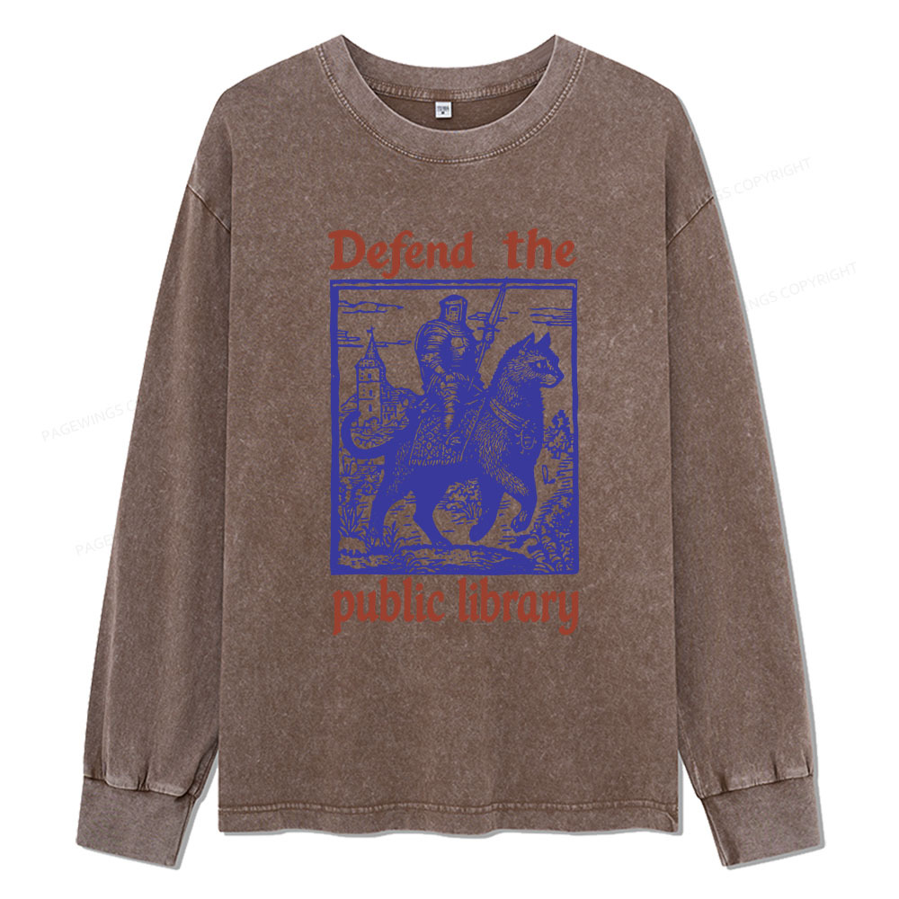 Pagewings Defend the Public Library Unisex Washed Long Sleeve T-shirt