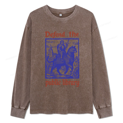 Pagewings Defend the Public Library Unisex Washed Long Sleeve T-shirt