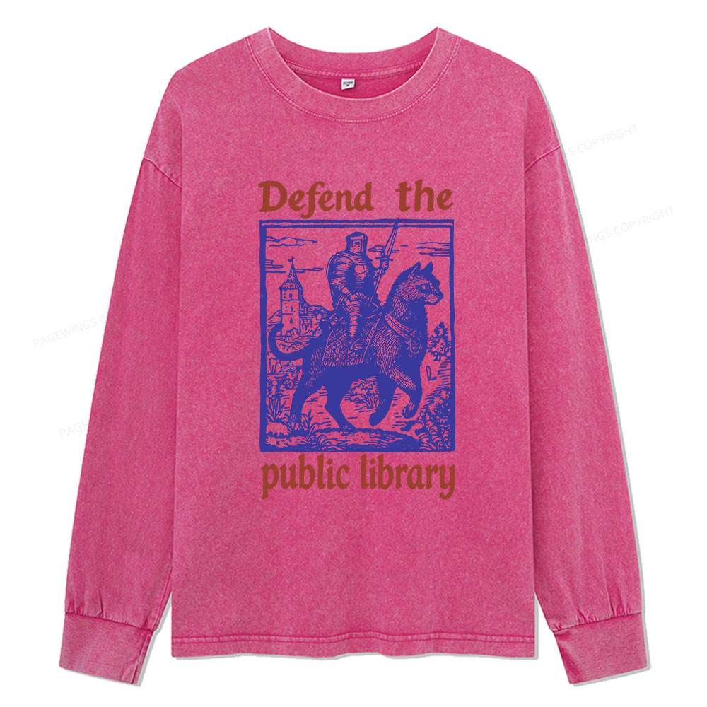Pagewings Defend the Public Library Unisex Washed Long Sleeve T-shirt