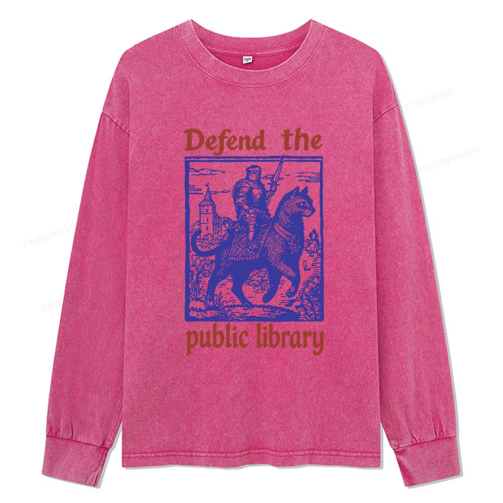 Pagewings Defend the Public Library Unisex Washed Long Sleeve T-shirt