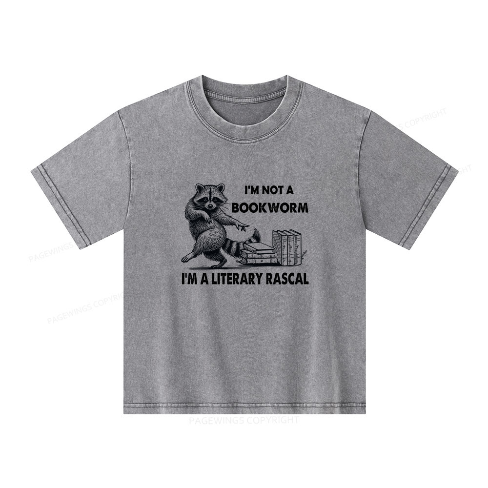 Pagewings I'm Not A Bookworm I'm A Literary Rascal Unisex Kids Washed T-shirt
